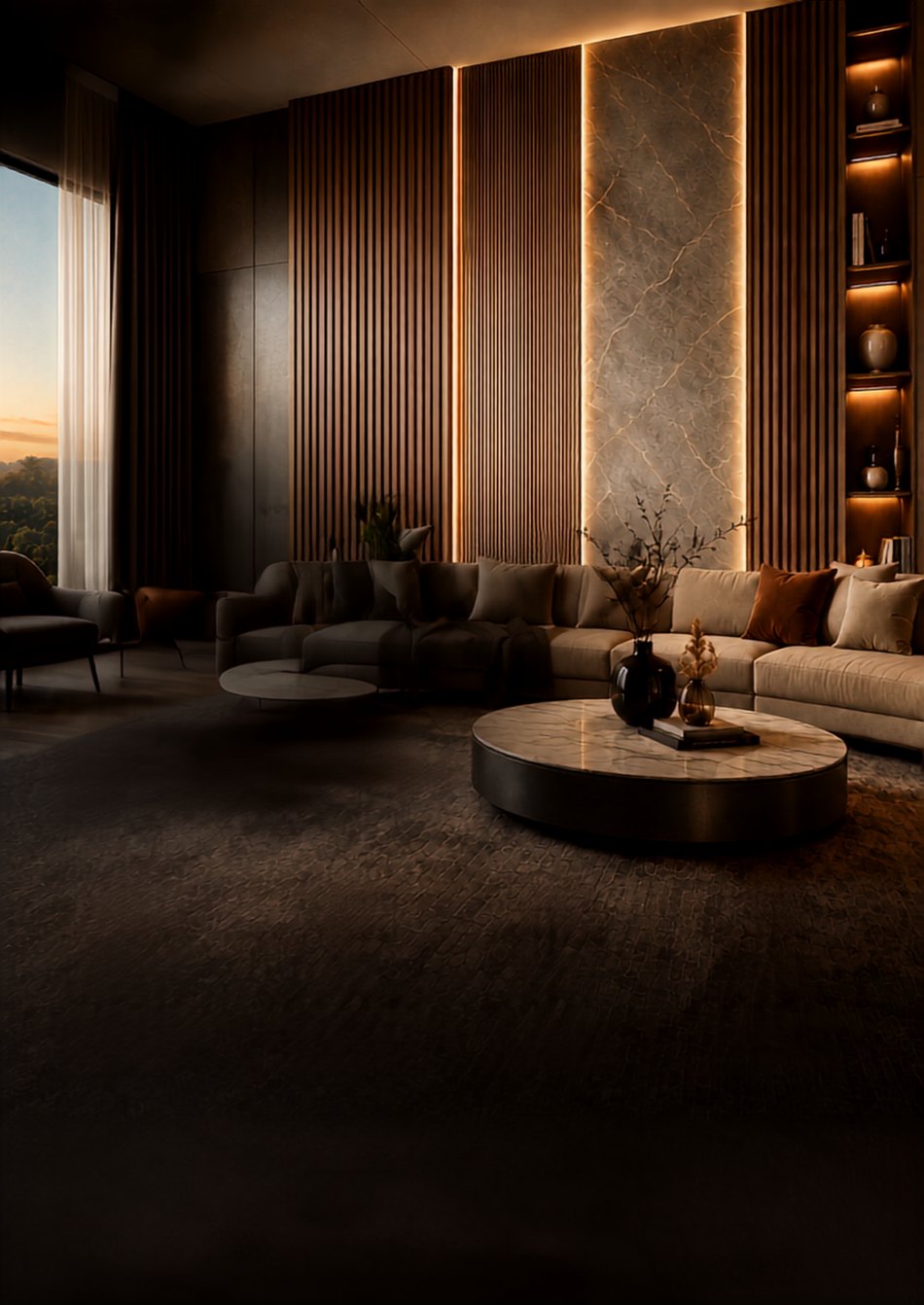 Luxury feature wall with illuminated decorative panels