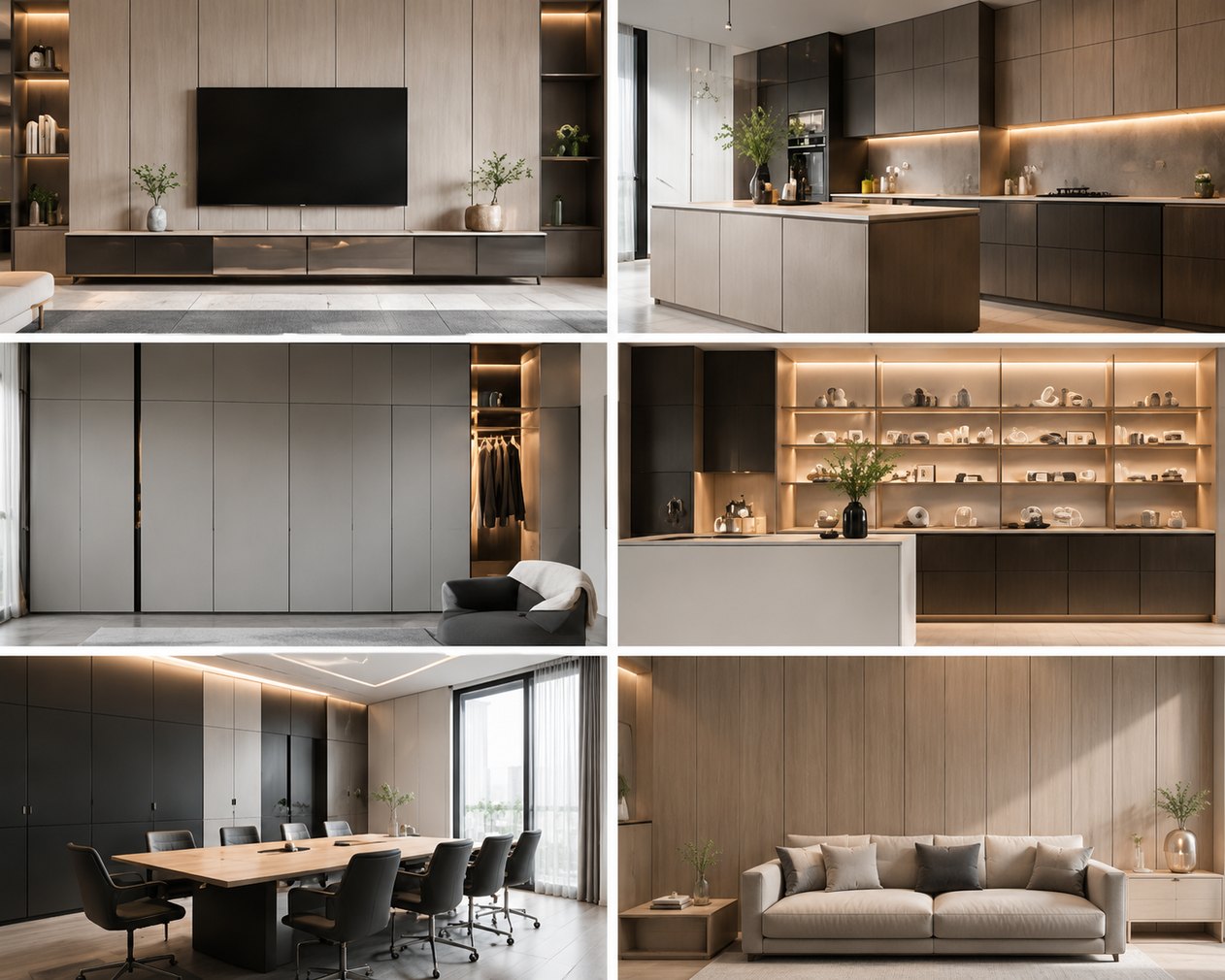 Panel applications across living spaces, kitchens, wardrobes, retail and offices