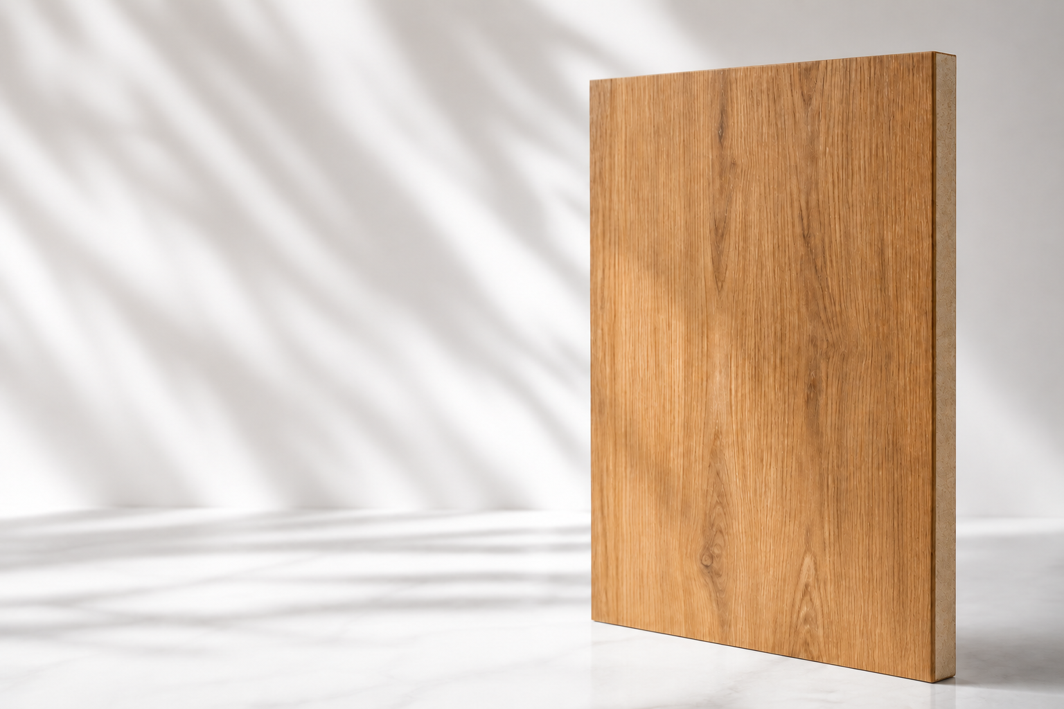 Oak melamine-faced board in a bright extended studio setting
